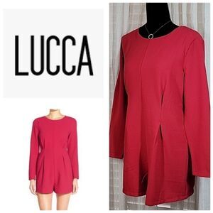 LUCCA Couture Red Cerise Longsleeve Short Romper